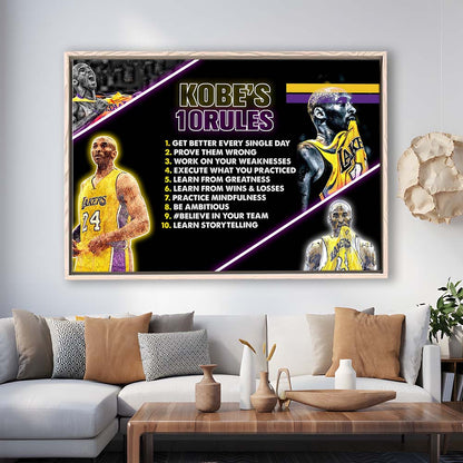 Basketball  #24 Rules Art Print, Framed Canvas Print Wall Art Decor, Floating Frame, Neon Effect Art