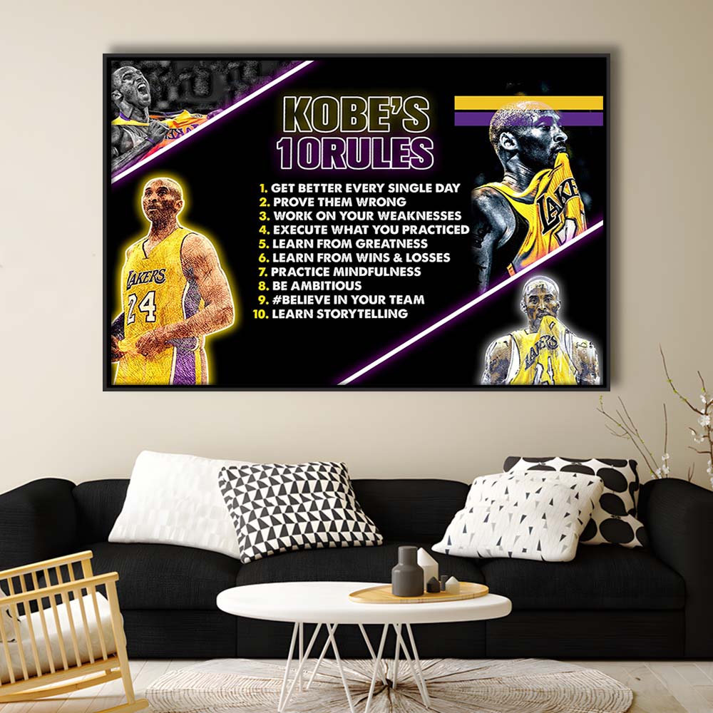 Basketball  #24 Rules Art Print, Framed Canvas Print Wall Art Decor, Floating Frame, Neon Effect Art