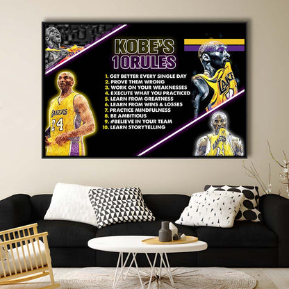 Basketball  #24 Rules Art Print, Framed Canvas Print Wall Art Decor, Floating Frame, Neon Effect Art