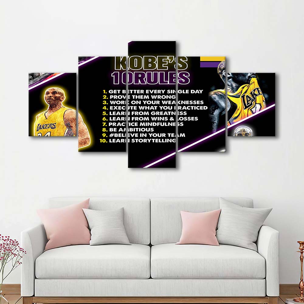 Basketball  #24 Rules Art Print, 5 Panel Mixed Canvas Print Wall Art, Home Decor, Neon Canvas
