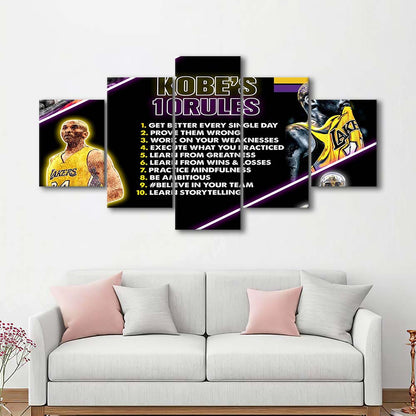 Basketball  #24 Rules Art Print, 5 Panel Mixed Canvas Print Wall Art, Home Decor, Neon Canvas