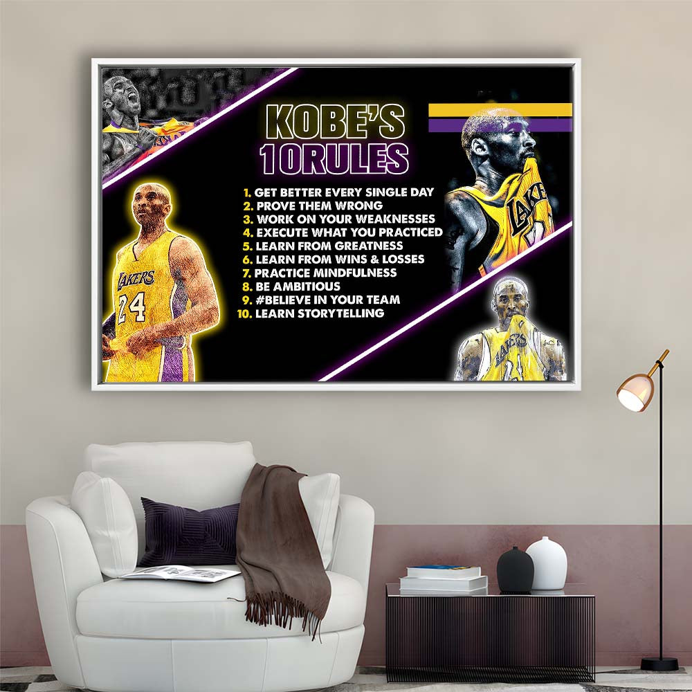 Basketball  #24 Rules Art Print, Framed Canvas Print Wall Art Decor, Floating Frame, Neon Effect Art