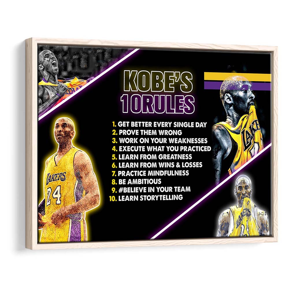Basketball  #24 Rules Art Print, Framed Canvas Print Wall Art Decor, Floating Frame, Neon Effect Art