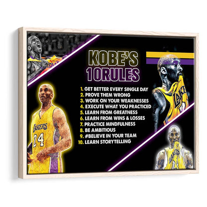 Basketball  #24 Rules Art Print, Framed Canvas Print Wall Art Decor, Floating Frame, Neon Effect Art