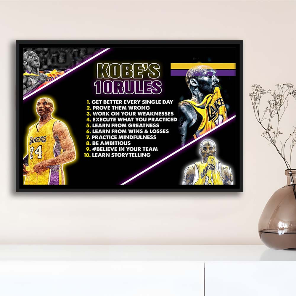 Basketball  #24 Rules Art Print, Framed Canvas Print Wall Art Decor, Floating Frame, Neon Effect Art