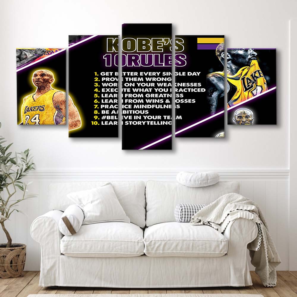 Basketball  #24 Rules Art Print, 5 Panel Mixed Canvas Print Wall Art, Home Decor, Neon Canvas