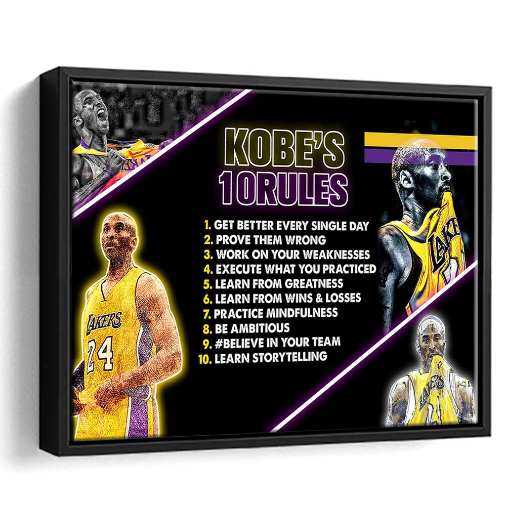 Basketball  #24 Rules Art Print, Framed Canvas Print Wall Art Decor, Floating Frame, Neon Effect Art
