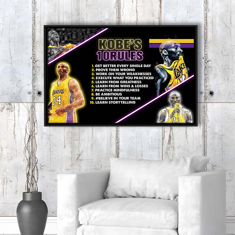 Basketball  #24 Rules Art Print, Framed Canvas Print Wall Art Decor, Floating Frame, Neon Effect Art