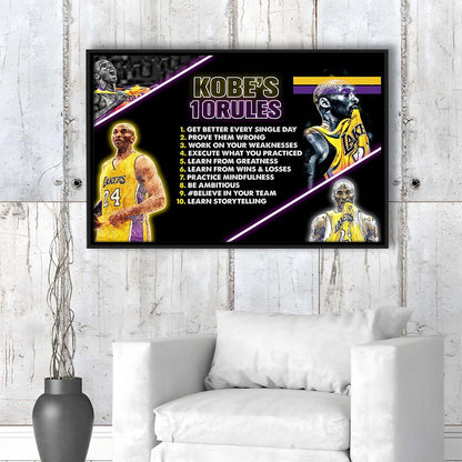Basketball  #24 Rules Art Print, Framed Canvas Print Wall Art Decor, Floating Frame, Neon Effect Art