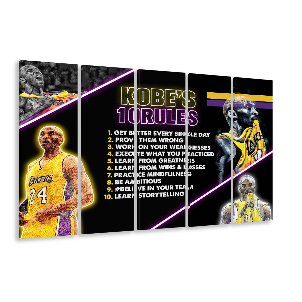 Basketball  #24 Rules Art Print, Extra Large 5 Panels Multi Canvas Print Wall Art, Home Decor