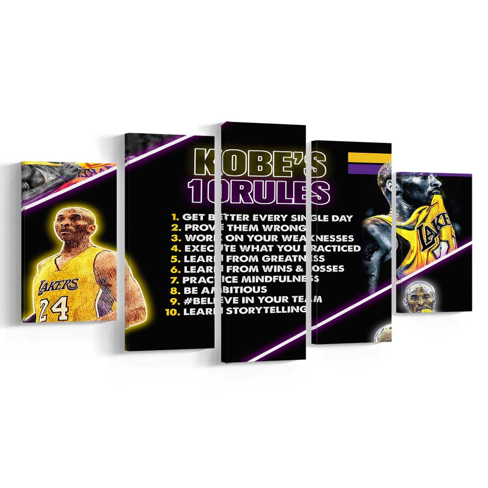 Basketball  #24 Rules Art Print, 5 Panel Mixed Canvas Print Wall Art, Home Decor, Neon Canvas