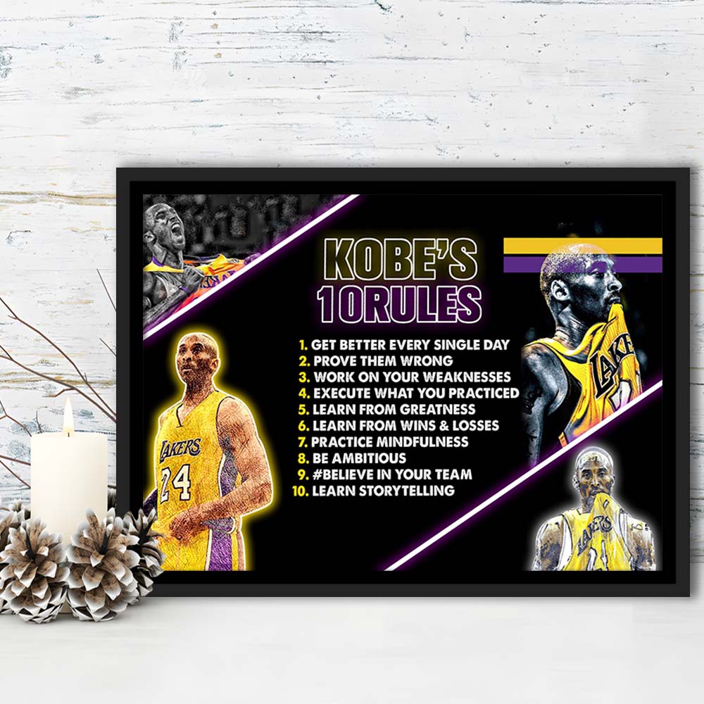 Basketball  #24 Rules Art Print, Framed Canvas Print Wall Art Decor, Floating Frame, Neon Effect Art