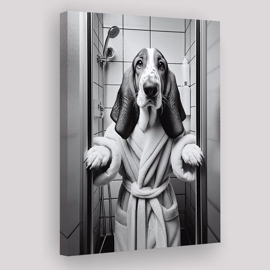 Basset Hound Canvas Prints Wall Art, Bathroom Art Print, Basset Hound Photo