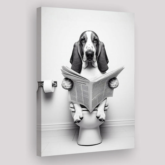 Basset Hound Canvas Prints Wall Art, Funny Bathroom Decor, Basset Hound in Toilet