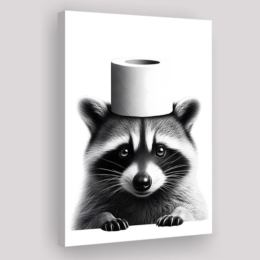 Bathroom Decor Art Canvas Prints Wall Art, Raccoon Art, Funny Bathroom Decor