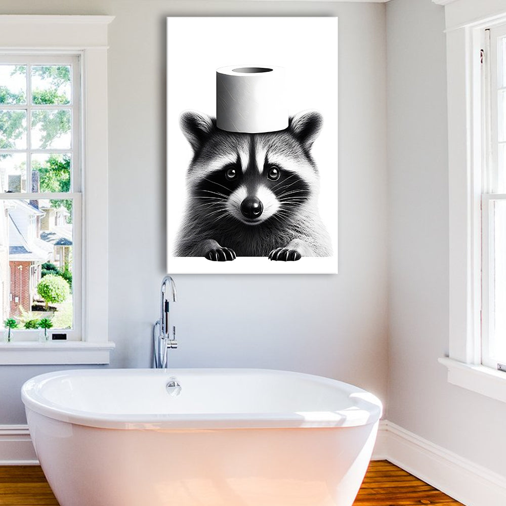 Bathroom Decor Art Canvas Prints Wall Art, Raccoon Art, Funny Bathroom Decor