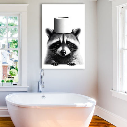 Bathroom Decor Art Canvas Prints Wall Art, Raccoon Art, Funny Bathroom Decor