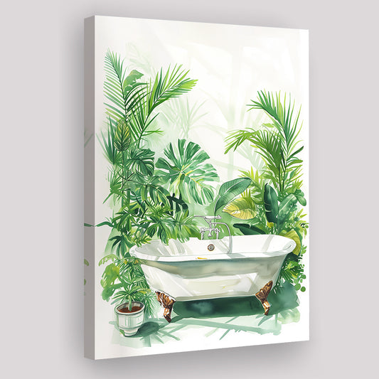 Botanical Green Tropical Leave Canvas Prints Wall Art, Bathroom Art Decor,