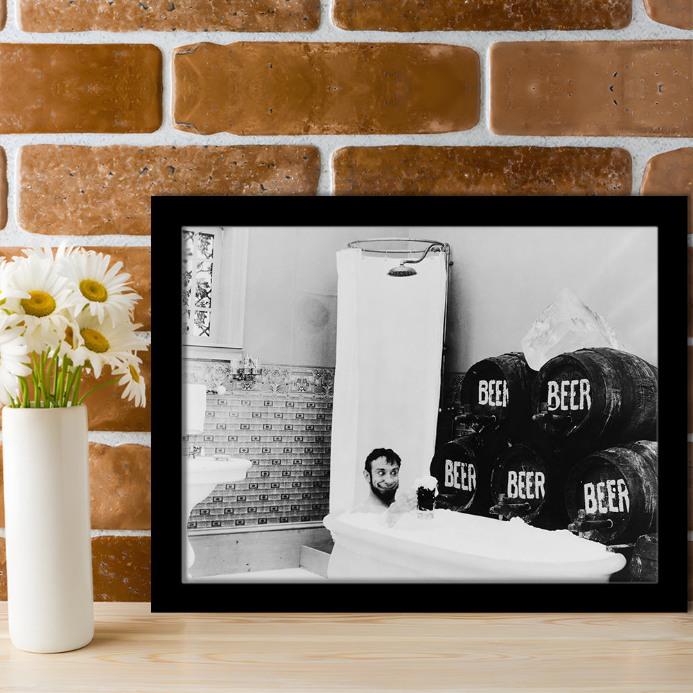 Bathtub of Beer Black and White Art Funny Bathroom Art, Framed Art Print Wall Decor