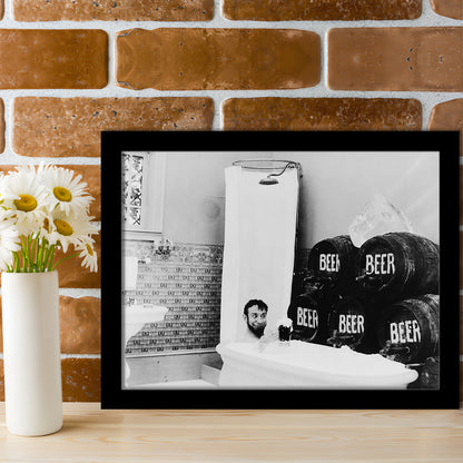 Bathtub of Beer Black and White Art Funny Bathroom Art, Framed Art Print Wall Decor