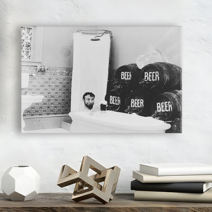 Bathtub of Beer Black and White Art Funny Bathroom Art, Canvas Print Wall Art Decor