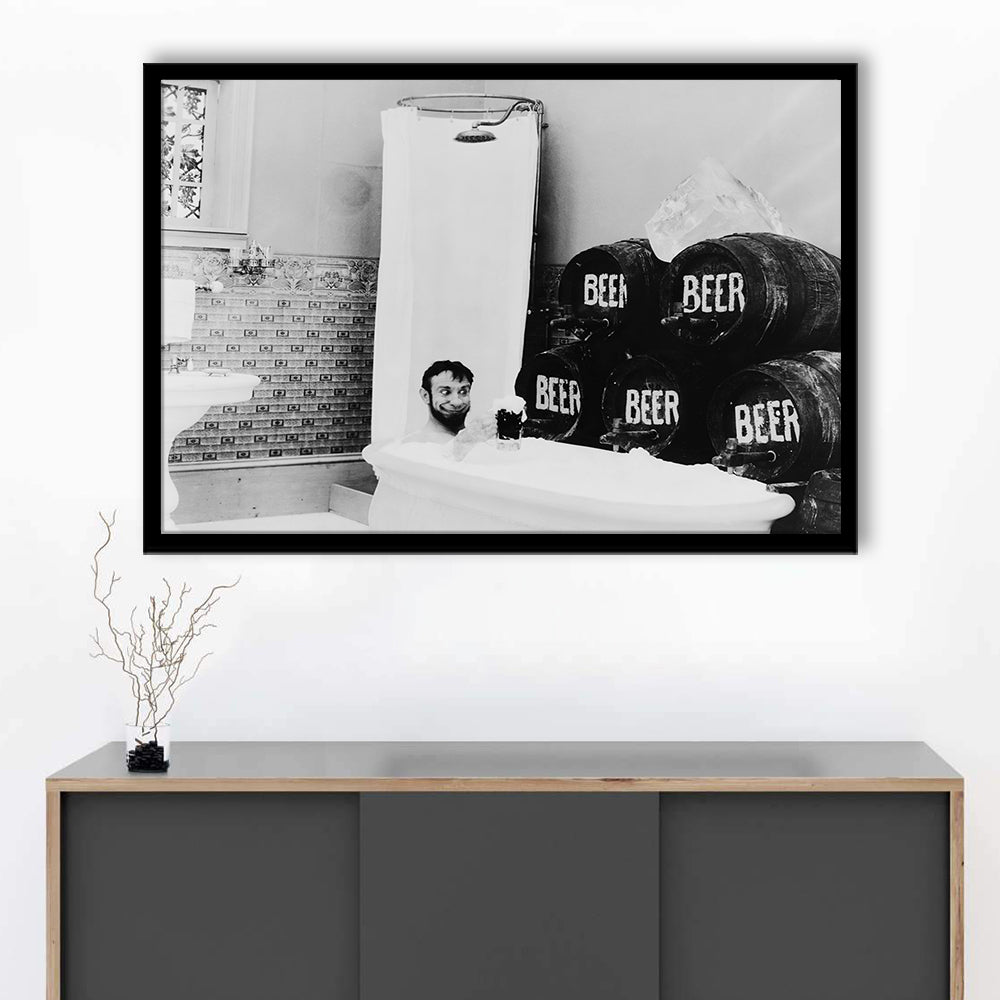 Bathtub of Beer Black and White Art Funny Bathroom Art, Framed Art Print Wall Decor