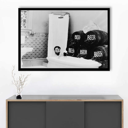 Bathtub of Beer Black and White Art Funny Bathroom Art, Framed Art Print Wall Decor