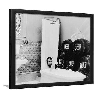 Bathtub of Beer Black and White Art Funny Bathroom Art, Framed Art Print Wall Decor
