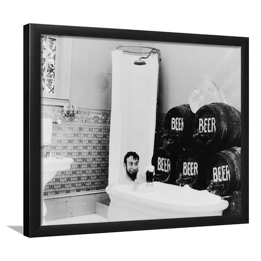 Bathtub of Beer Black and White Art Funny Bathroom Art, Framed Art Print Wall Decor