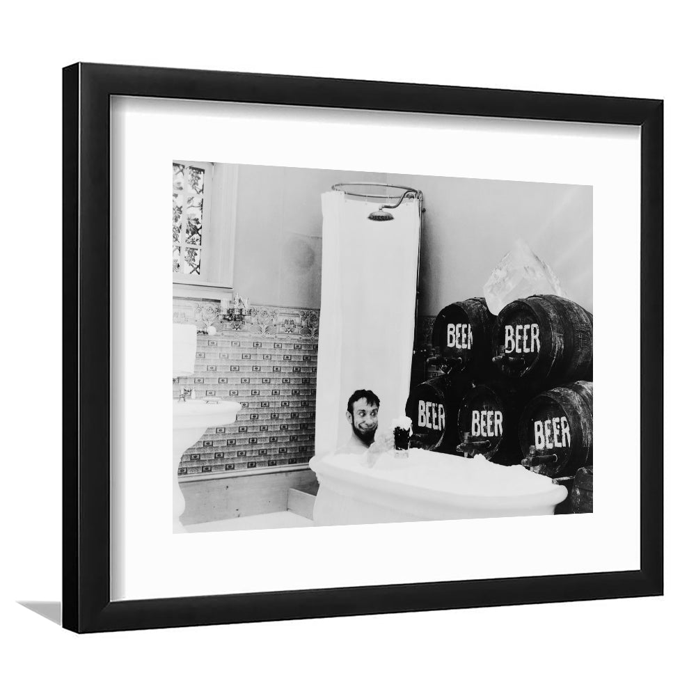 Bathtub of Beer Black and White Art Funny Bathroom Art, Framed Art Print White Border Wall Decor