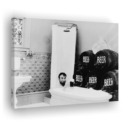 Bathtub of Beer Black and White Art Funny Bathroom Art, Canvas Print Wall Art Decor