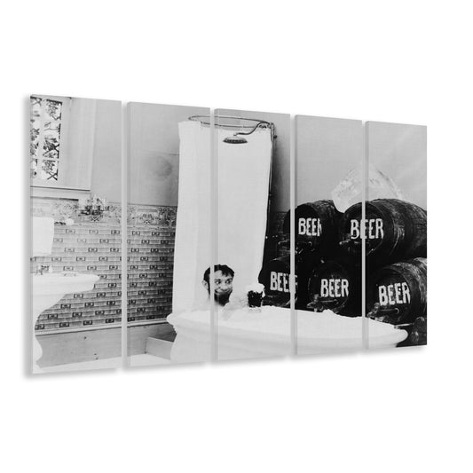 Bathtub of Beer Black and White Art Funny Bathroom Art, 5 Pieces Large Canvas Print