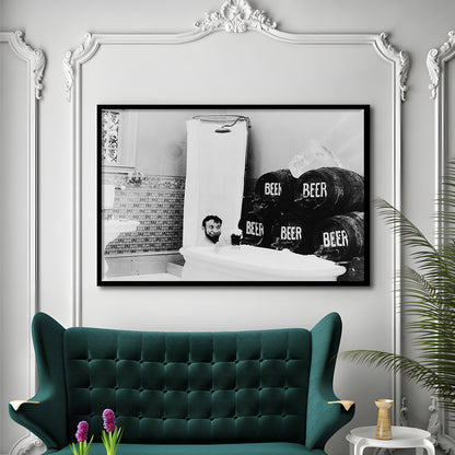 Bathtub of Beer Black and White Art Funny Bathroom Art, Framed Art Print Wall Decor