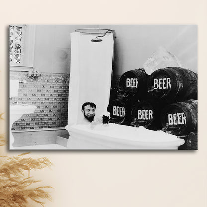 Bathtub of Beer Black and White Art Funny Bathroom Art, Canvas Print Wall Art Decor