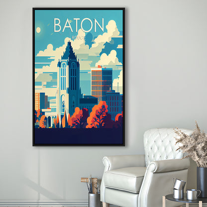 Baton Rouge Retro Art Print, Baton Rouge City Wall Art, Floating Framed Canvas Print, Framed Picture, Painting Canvas
