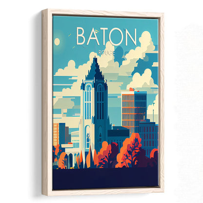 Baton Rouge Retro Art Print, Baton Rouge City Wall Art, Floating Framed Canvas Print, Framed Picture, Painting Canvas