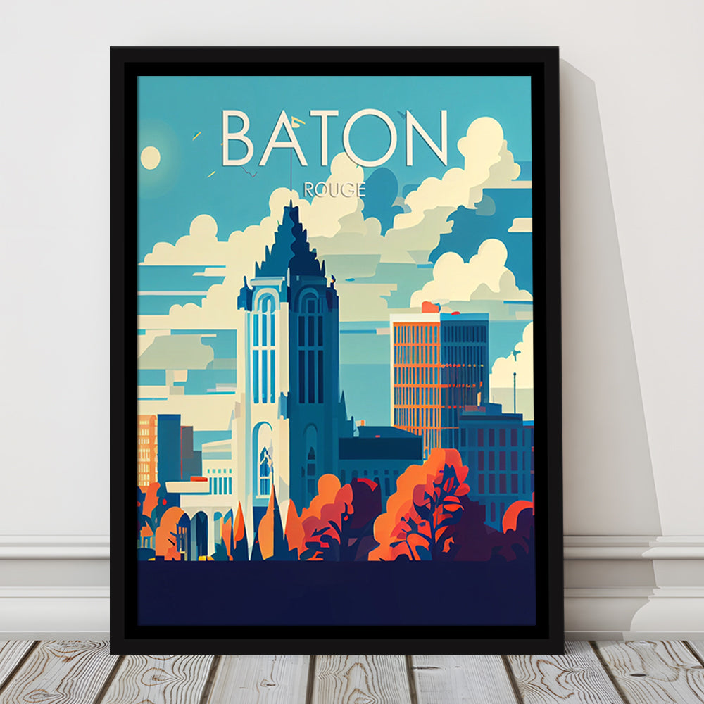 Baton Rouge Retro Art Print, Baton Rouge City Wall Art, Floating Framed Canvas Print, Framed Picture, Painting Canvas