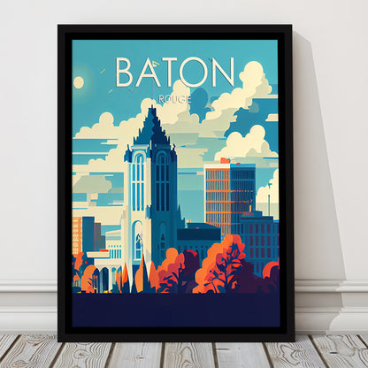 Baton Rouge Retro Art Print, Baton Rouge City Wall Art, Floating Framed Canvas Print, Framed Picture, Painting Canvas