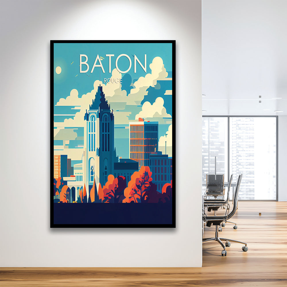 Baton Rouge Retro Art Print, Baton Rouge City Wall Art, Framed Art Print, Picture Framed, Painting Art