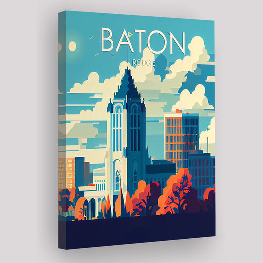 Baton Rouge Retro Art Print, Baton Rouge City Wall Art, Canvas Print, Painting Canvas, Living Room Decor