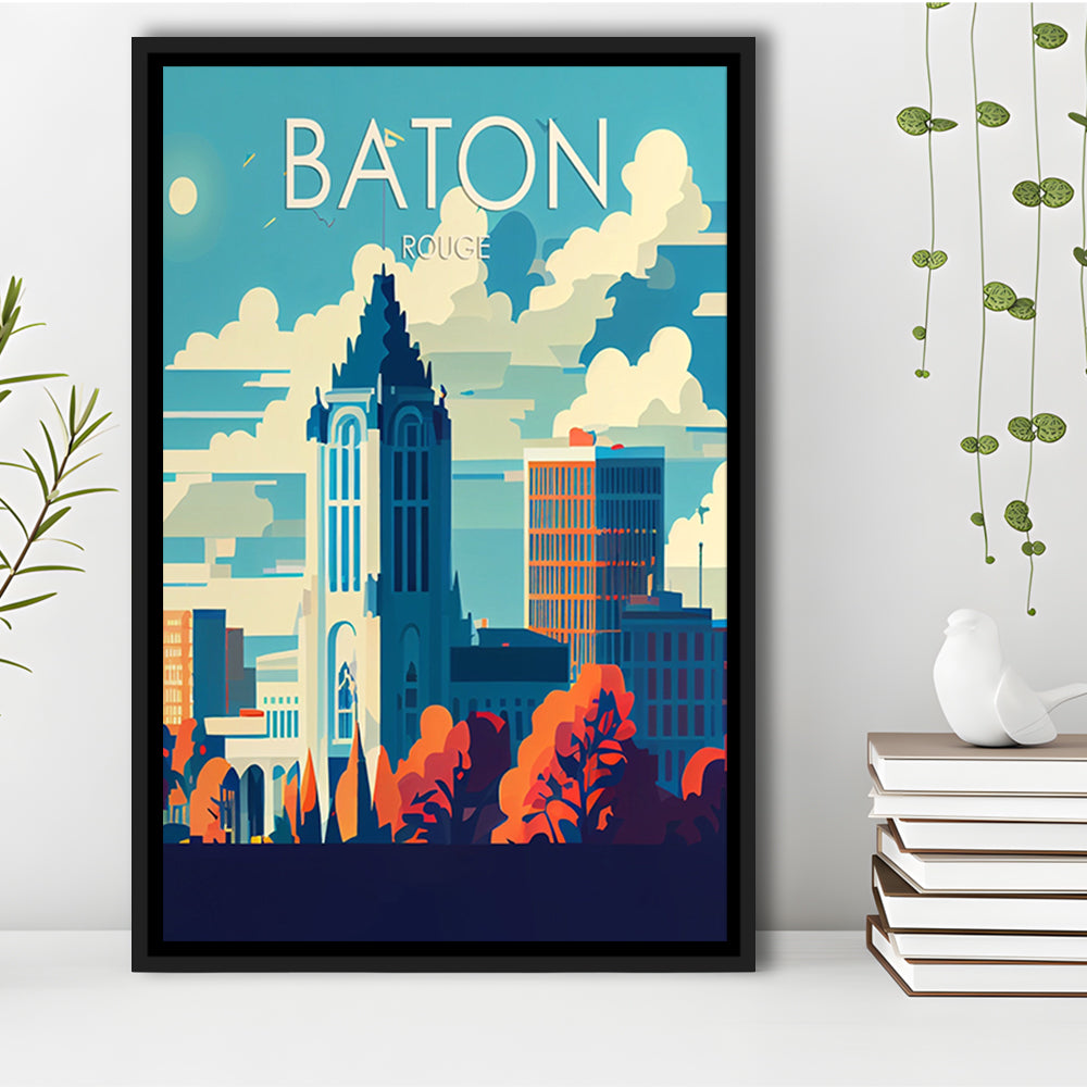 Baton Rouge Retro Art Print, Baton Rouge City Wall Art, Floating Framed Canvas Print, Framed Picture, Painting Canvas