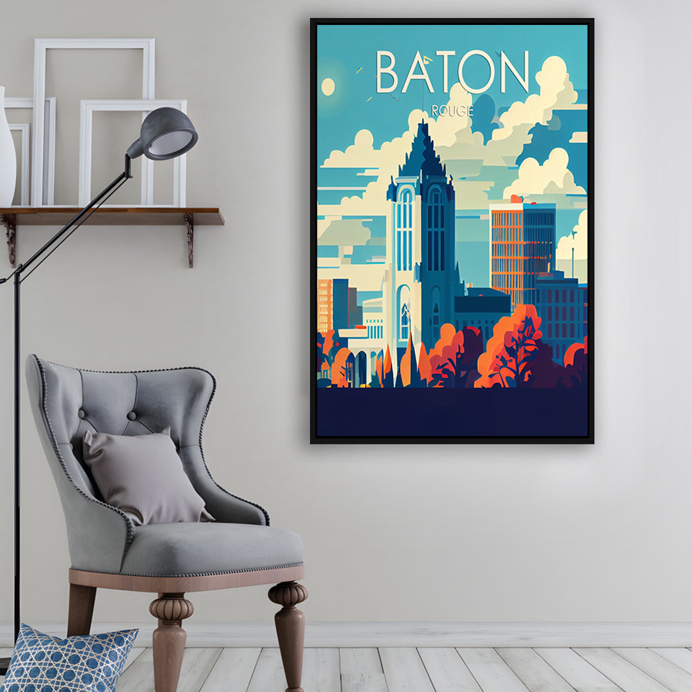 Baton Rouge Retro Art Print, Baton Rouge City Wall Art, Floating Framed Canvas Print, Framed Picture, Painting Canvas