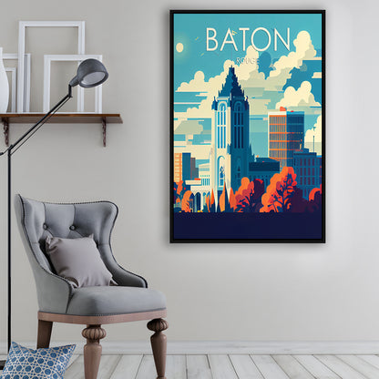 Baton Rouge Retro Art Print, Baton Rouge City Wall Art, Floating Framed Canvas Print, Framed Picture, Painting Canvas