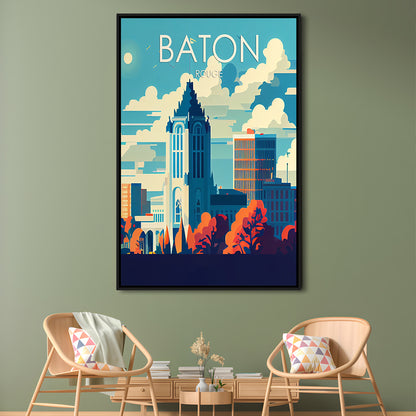 Baton Rouge Retro Art Print, Baton Rouge City Wall Art, Floating Framed Canvas Print, Framed Picture, Painting Canvas
