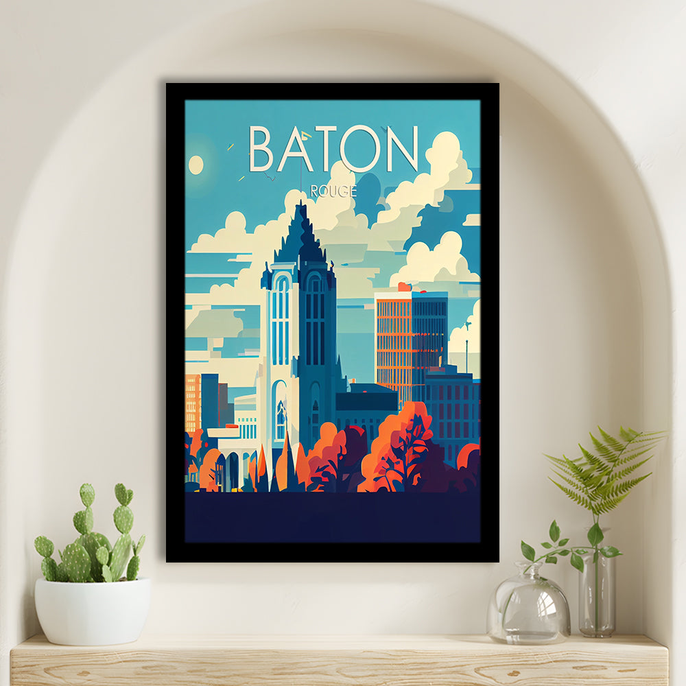 Baton Rouge Retro Art Print, Baton Rouge City Wall Art, Framed Art Print, Picture Framed, Painting Art
