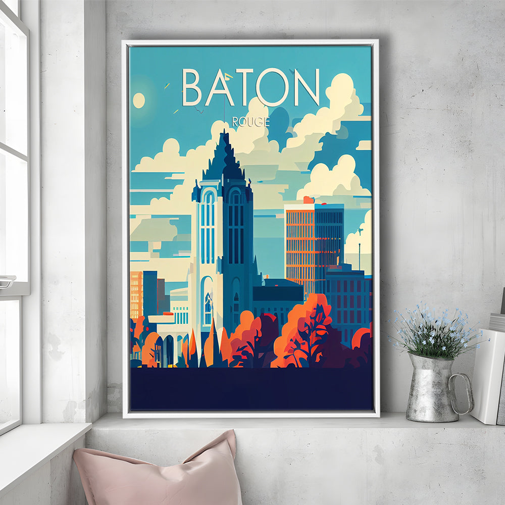 Baton Rouge Retro Art Print, Baton Rouge City Wall Art, Floating Framed Canvas Print, Framed Picture, Painting Canvas