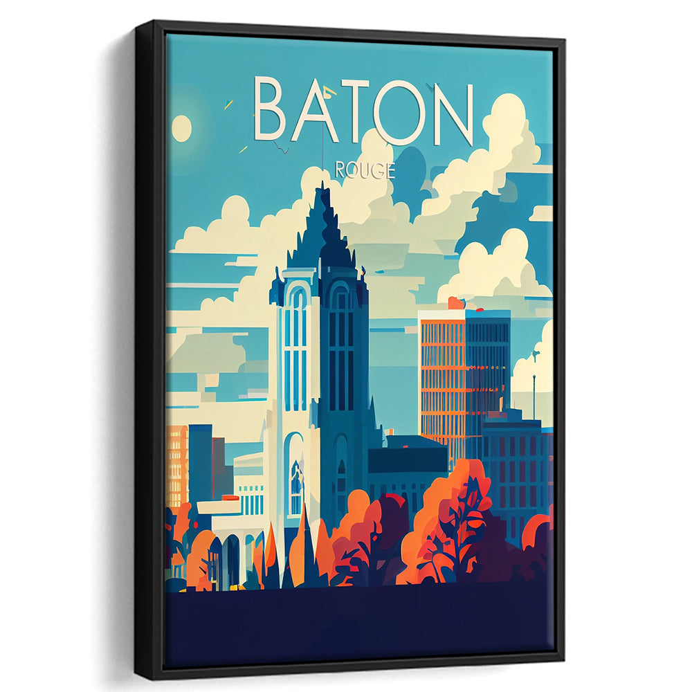 Baton Rouge Retro Art Print, Baton Rouge City Wall Art, Floating Framed Canvas Print, Framed Picture, Painting Canvas