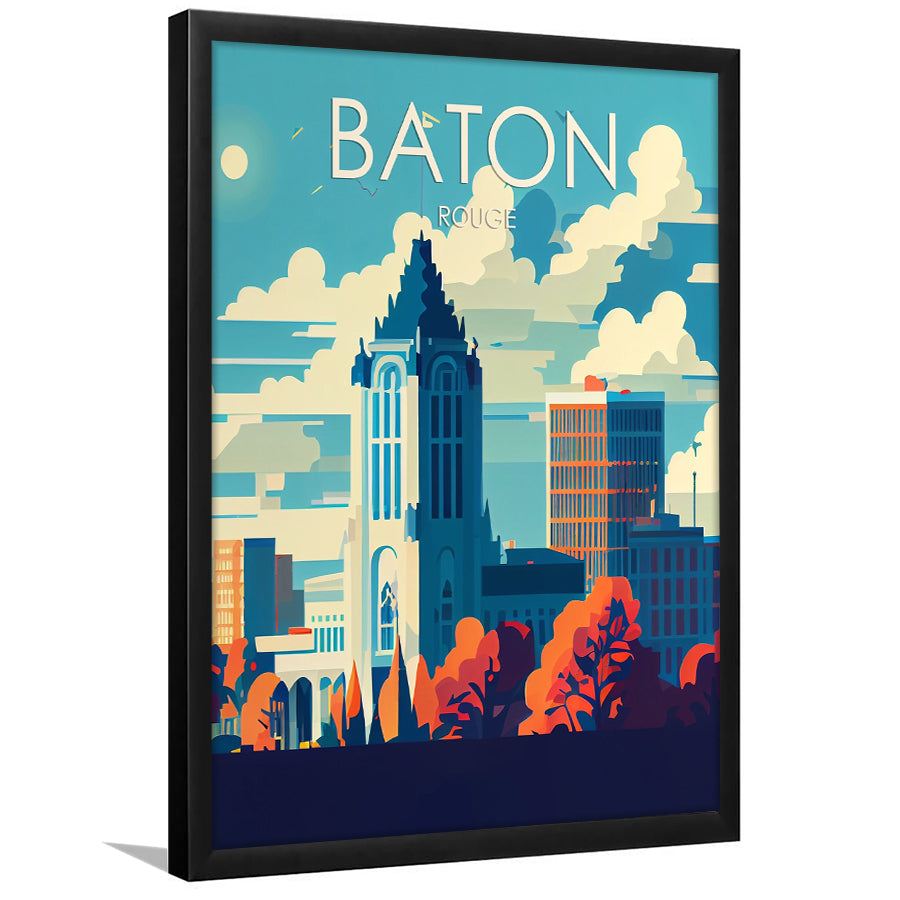 Baton Rouge Retro Art Print, Baton Rouge City Wall Art, Framed Art Print, Picture Framed, Painting Art