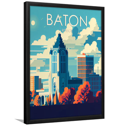 Baton Rouge Retro Art Print, Baton Rouge City Wall Art, Framed Art Print, Picture Framed, Painting Art