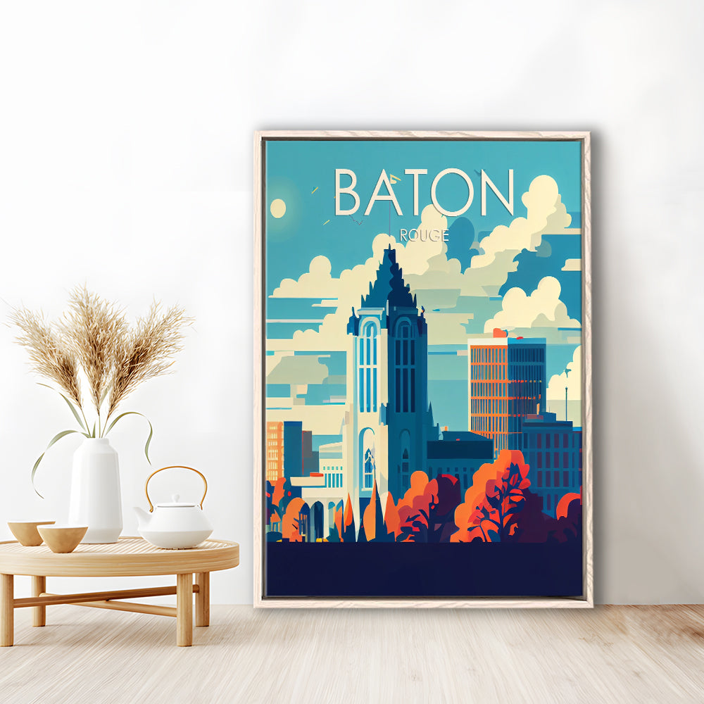 Baton Rouge Retro Art Print, Baton Rouge City Wall Art, Floating Framed Canvas Print, Framed Picture, Painting Canvas